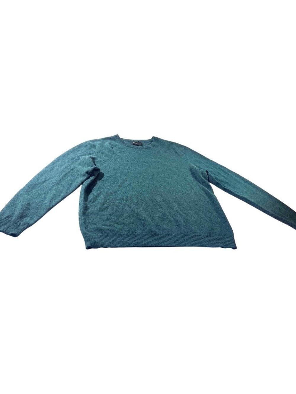 100% Cashmere Teal Green Crewneck Sweater Long Sleeve Ribbed Hem & Cuffs Luxurio